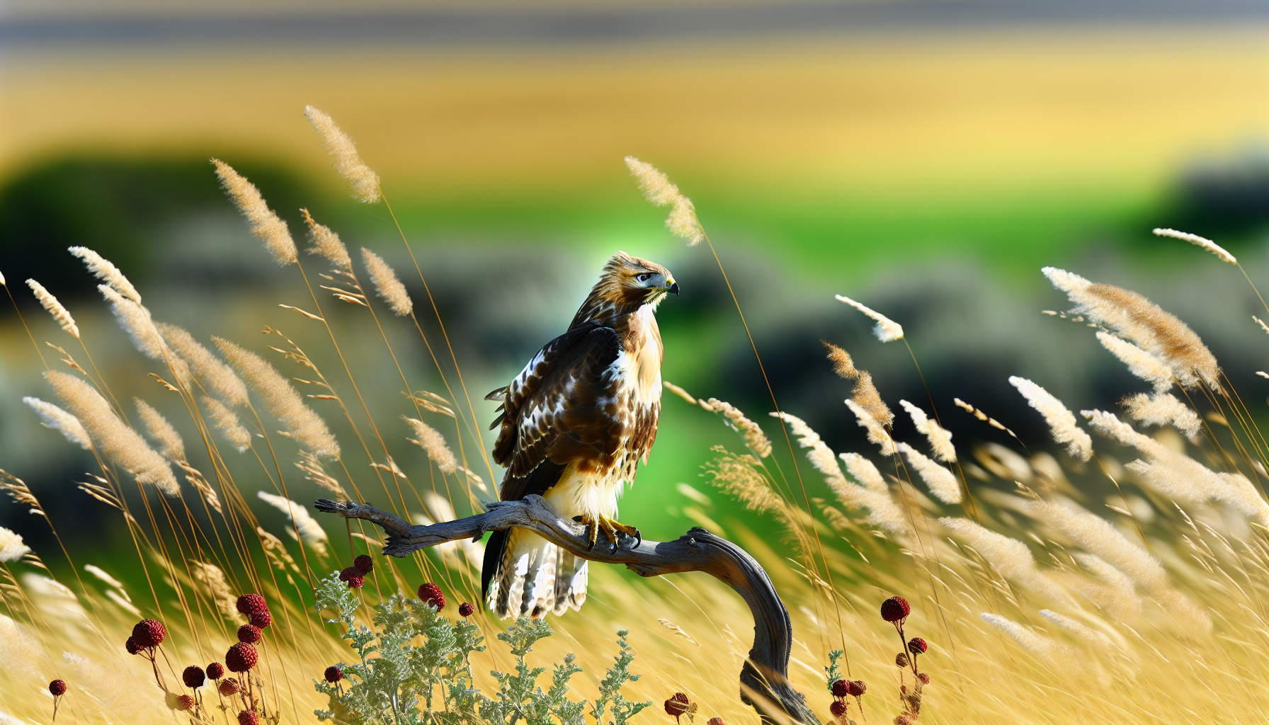 hawk in natural habitat - AI generated illustration for article about Prairie Dog Towns: Urban Birding Lessons from Great Plains Keystone Species