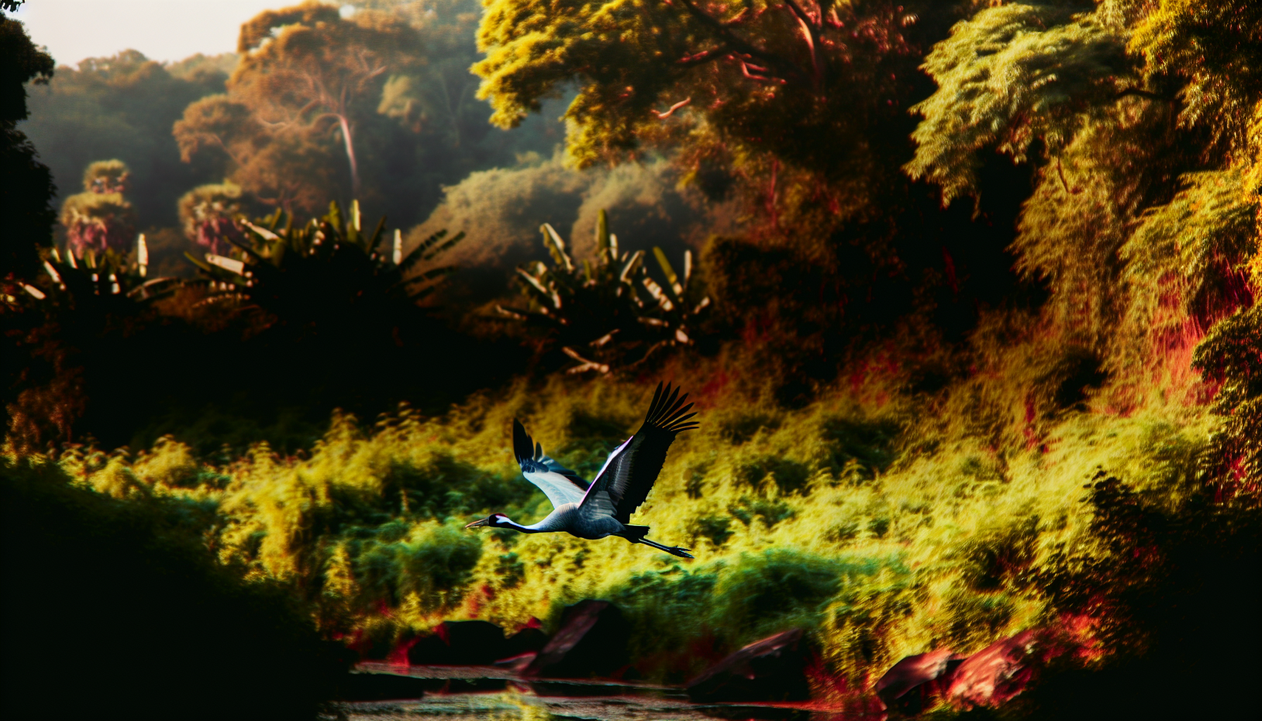 crane in natural habitat - AI generated illustration for article about Why Birds Fly in V Formation: GPS Research Reveals 14% Energy Savings