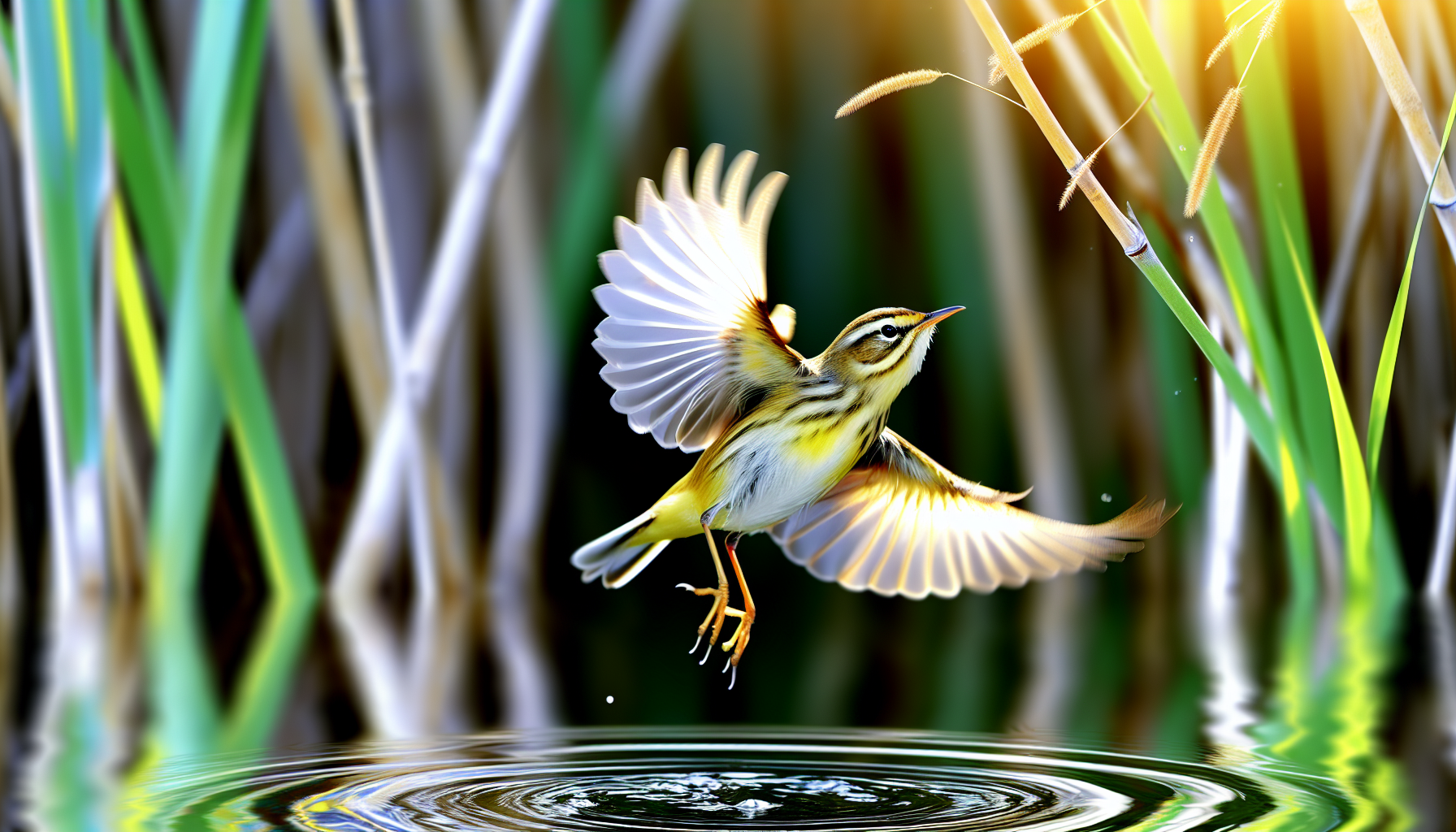 warbler in natural habitat - AI generated illustration for article about Prothonotary Warbler: South Carolina's Official State Migratory Bird