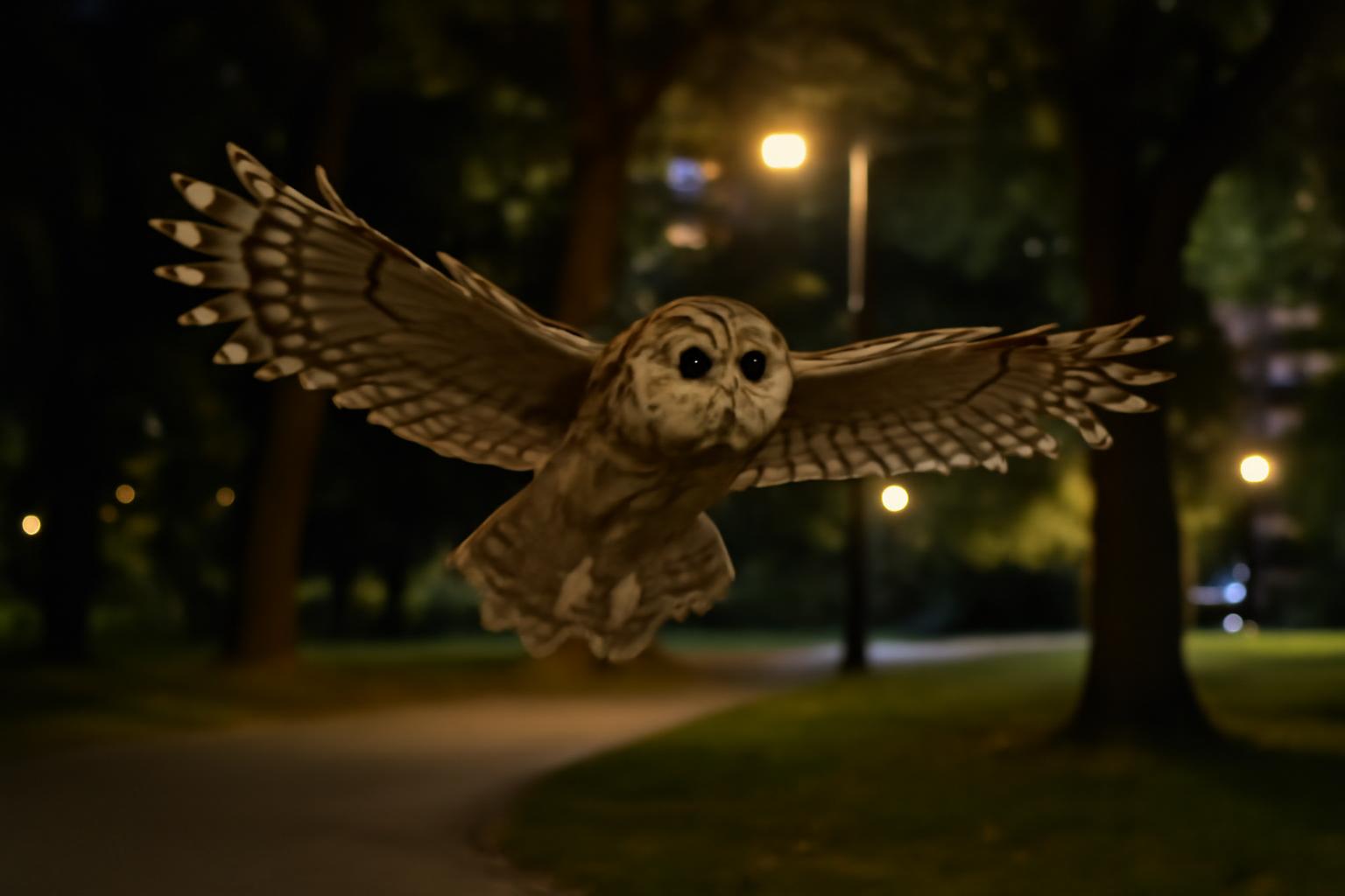 owl in natural habitat - AI generated illustration for article about How Artificial Light at Night Disrupts Bird Migration