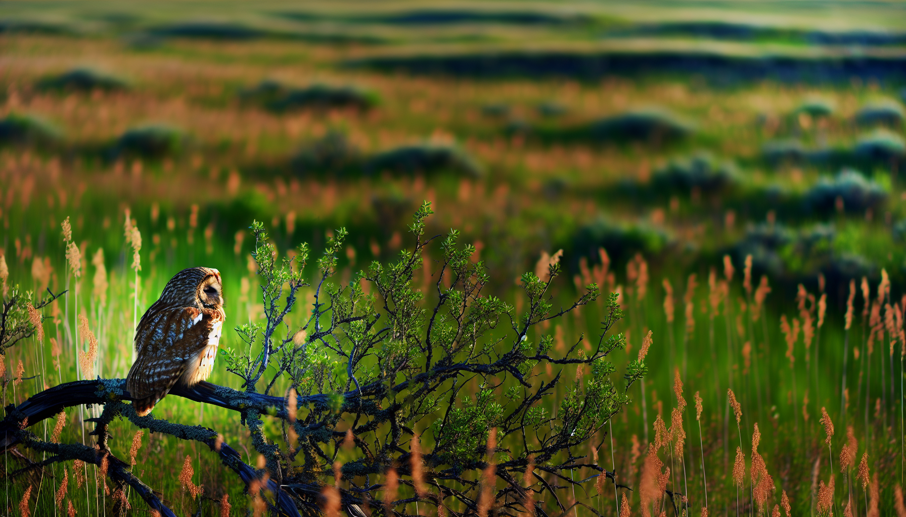 owl in natural habitat - AI generated illustration for article about Missouri Ranch Shows Grassland Bird Recovery Through Rotational Grazing
