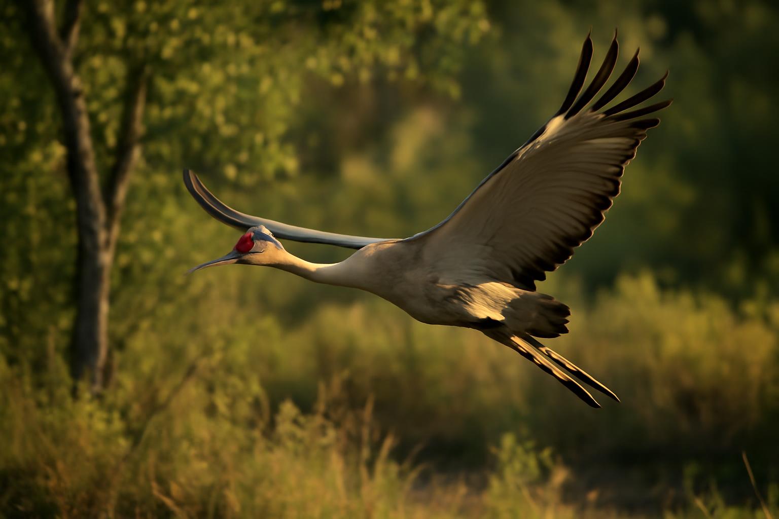 crane in natural habitat - AI generated illustration for article about Riparian Birds: How Waterside Habitat Shapes Feeding and Nesting Behavior