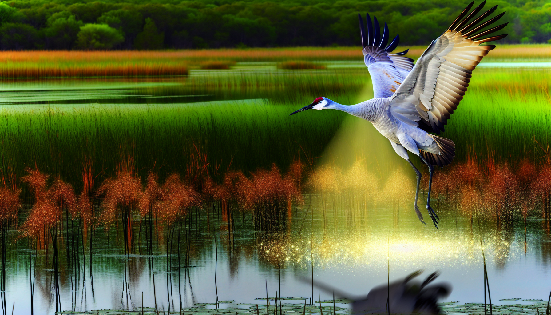 sandhill crane in natural habitat - AI generated illustration for article about Sandhill Crane vs Mallard: Field ID Guide for Prairie Wetlands