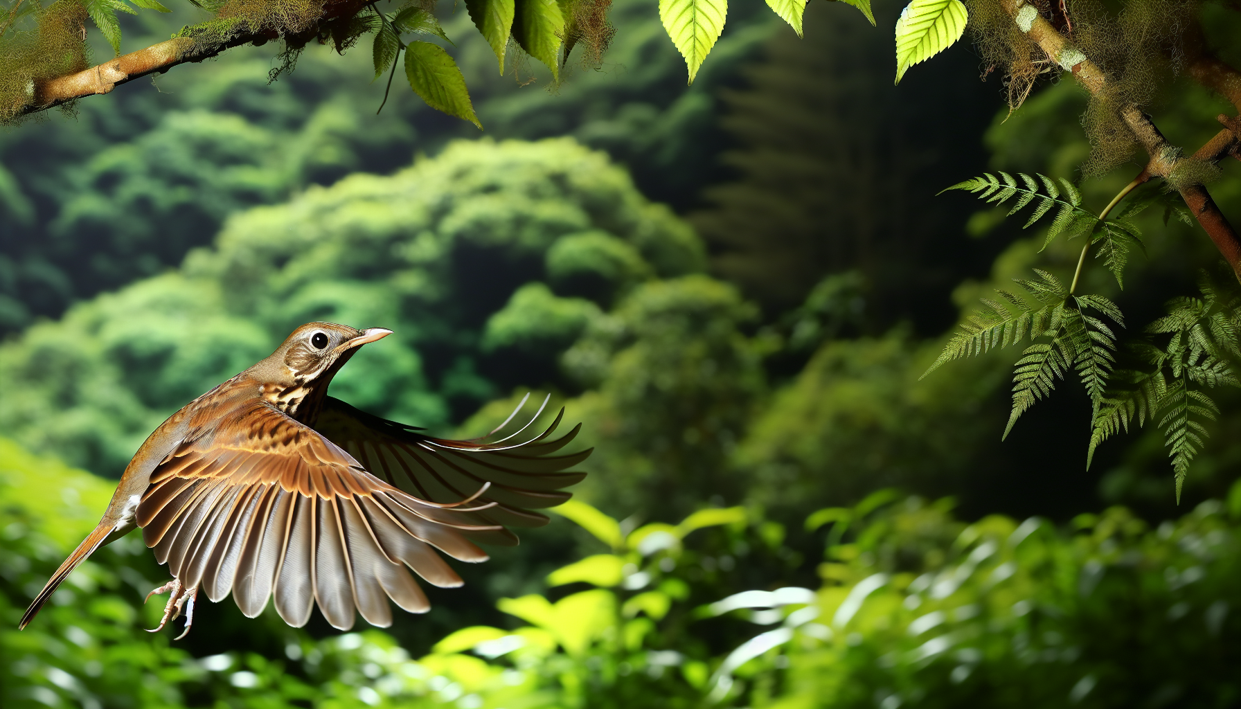 thrush in natural habitat - AI generated illustration for article about Bicknell's Thrush Mystery: Why Field ID Skills Can't Solve This One