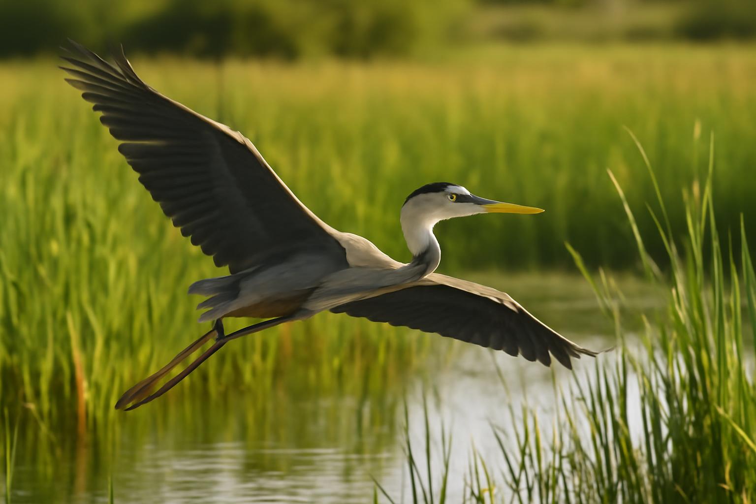 heron in natural habitat - AI generated illustration for article about Grassland Restoration and Bird Behavior: What Recovering Habitat Reveals