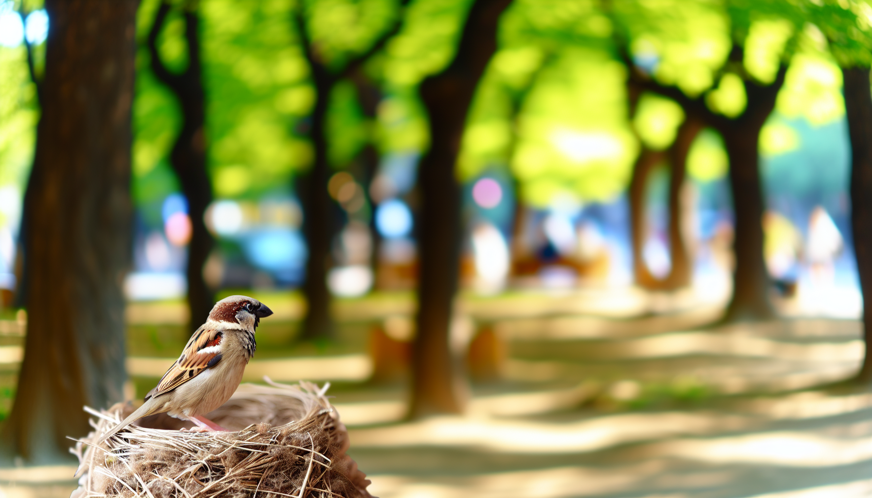 sparrow in natural habitat - AI generated illustration for article about House Sparrow Behavior: Pecking Orders, Dust Baths & Aggressive Nesting