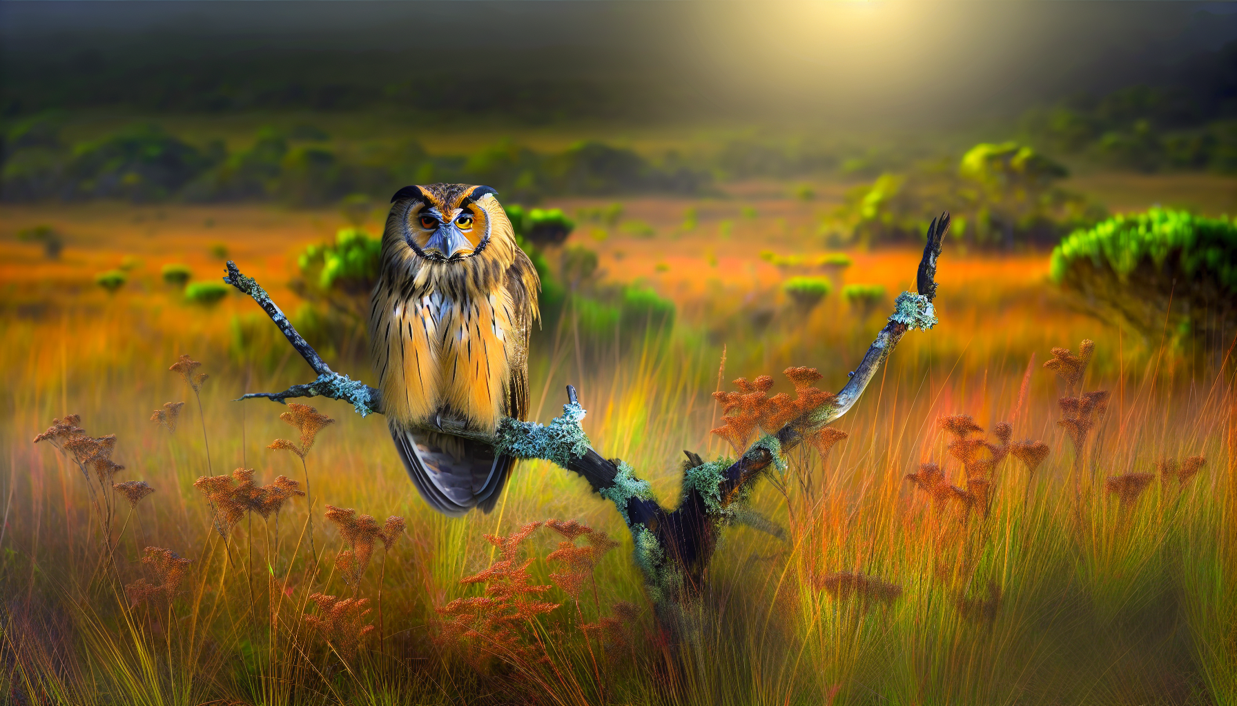 owl in natural habitat - AI generated illustration for article about Iowa Grassland Birds: Conservation Ranching Tackles 75% Population Decline