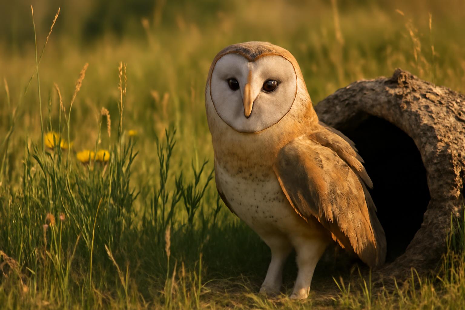 owl in natural habitat - AI generated illustration for article about Grassland to Garden: How Urban Birds Adapt Their Behavior