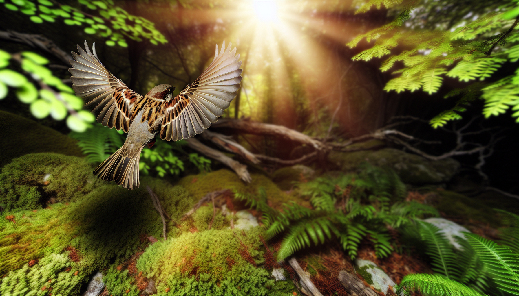 sparrow in natural habitat - AI generated illustration for article about Bird Song Mnemonics: Memory Tricks for White-throated Sparrow, Scarlet Tanager & Northern Flicker