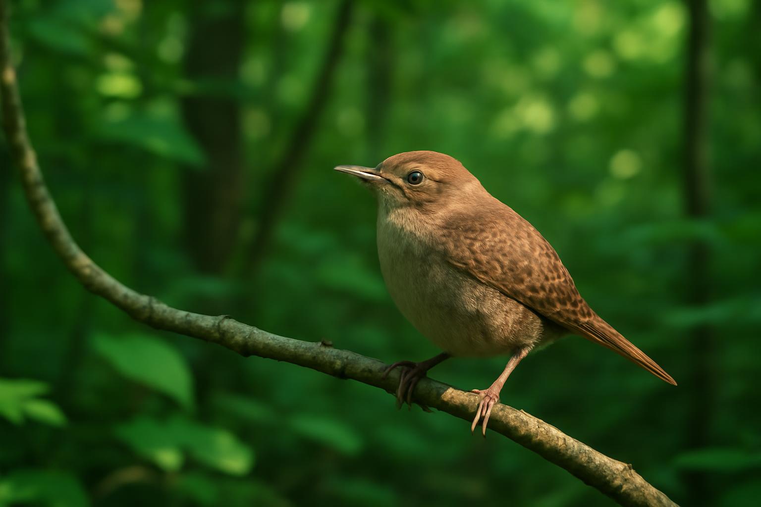 house wren in natural habitat - AI generated illustration for article about Steller's Jay, Great Horned Owl, House Wren & Cooper's Hawk: Field ID Guide