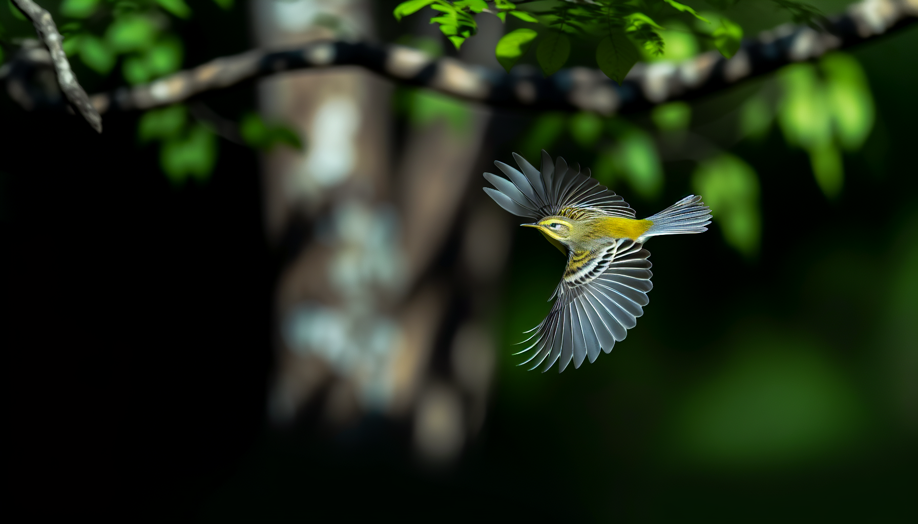 warbler in natural habitat - AI generated illustration for article about Golden-cheeked Warbler Migration: GPS Data Shows Remarkable Site Fidelity