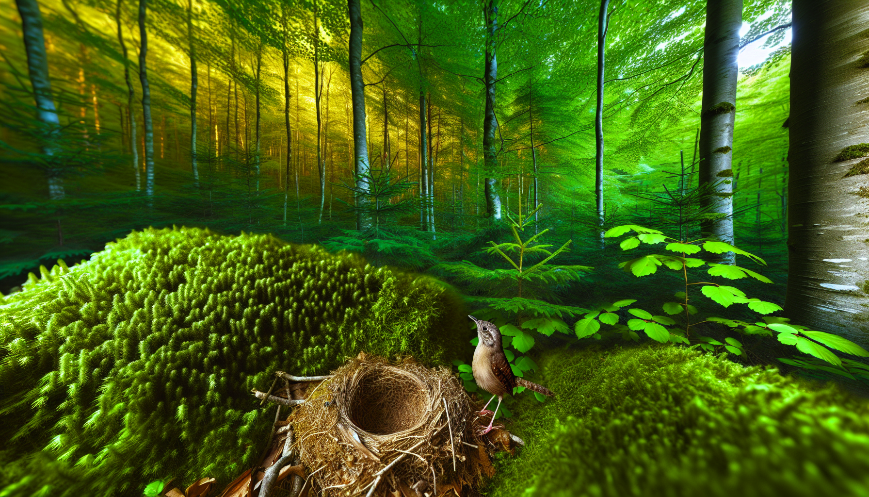 Bird in natural habitat - AI generated illustration for article about Pileated Woodpecker Identification: Complete Field Guide to North America's Largest Woodpecker