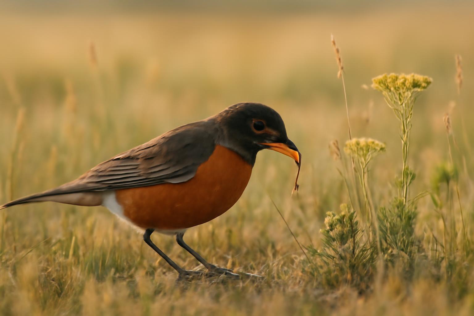 robin in natural habitat - AI generated illustration for article about Robin, Dove & Waxwing: Field ID in Ranch Country