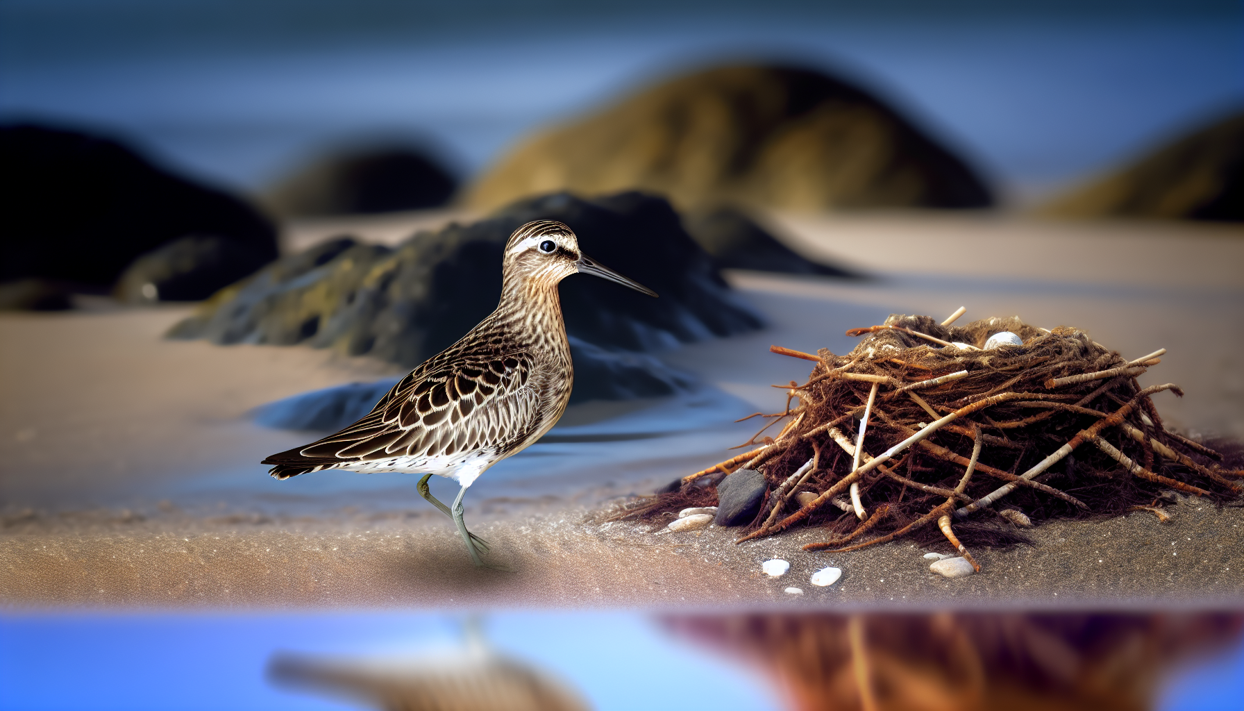 shorebird in natural habitat - AI generated illustration for article about Beach Bird Nesting Behavior: Field Guide to Breeding Season ID