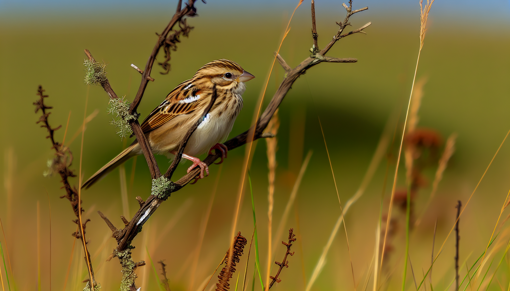 sparrow in natural habitat - AI generated illustration for article about Prairie Restoration for Grassland Birds: Why 300 Acres Matters