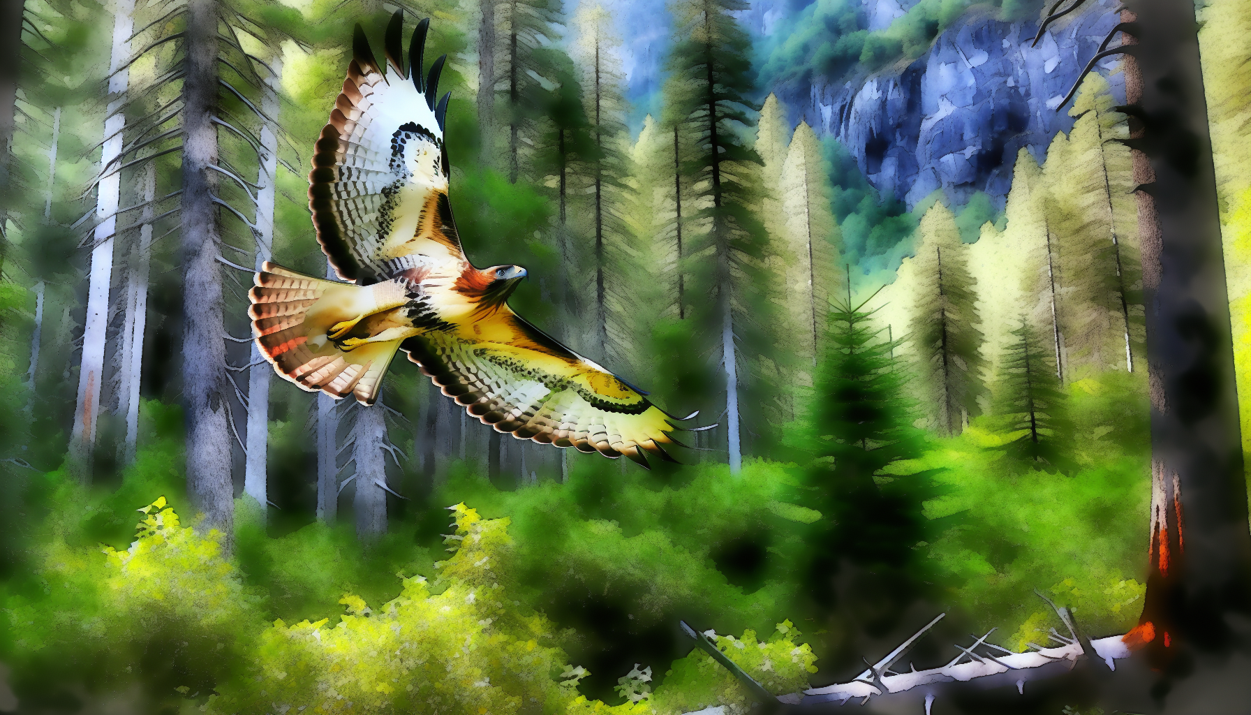 hawk in natural habitat - AI generated illustration for article about Advanced Bird ID: Canada Goose, Red-tailed Hawk & Mallard Subspecies