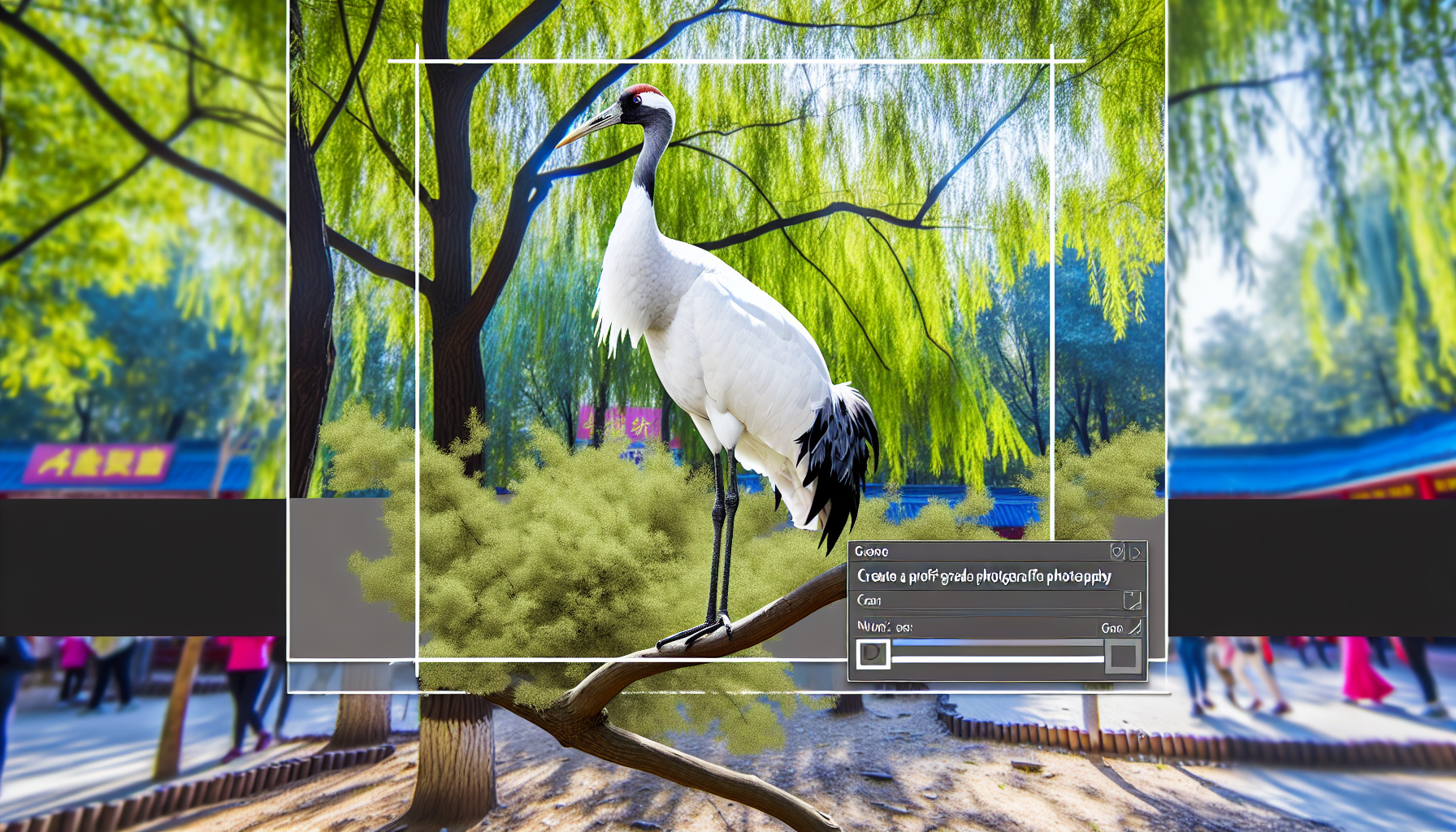 crane in natural habitat - AI generated illustration for article about Urban Birding Trails: Creating Wildlife Corridors in Cities
