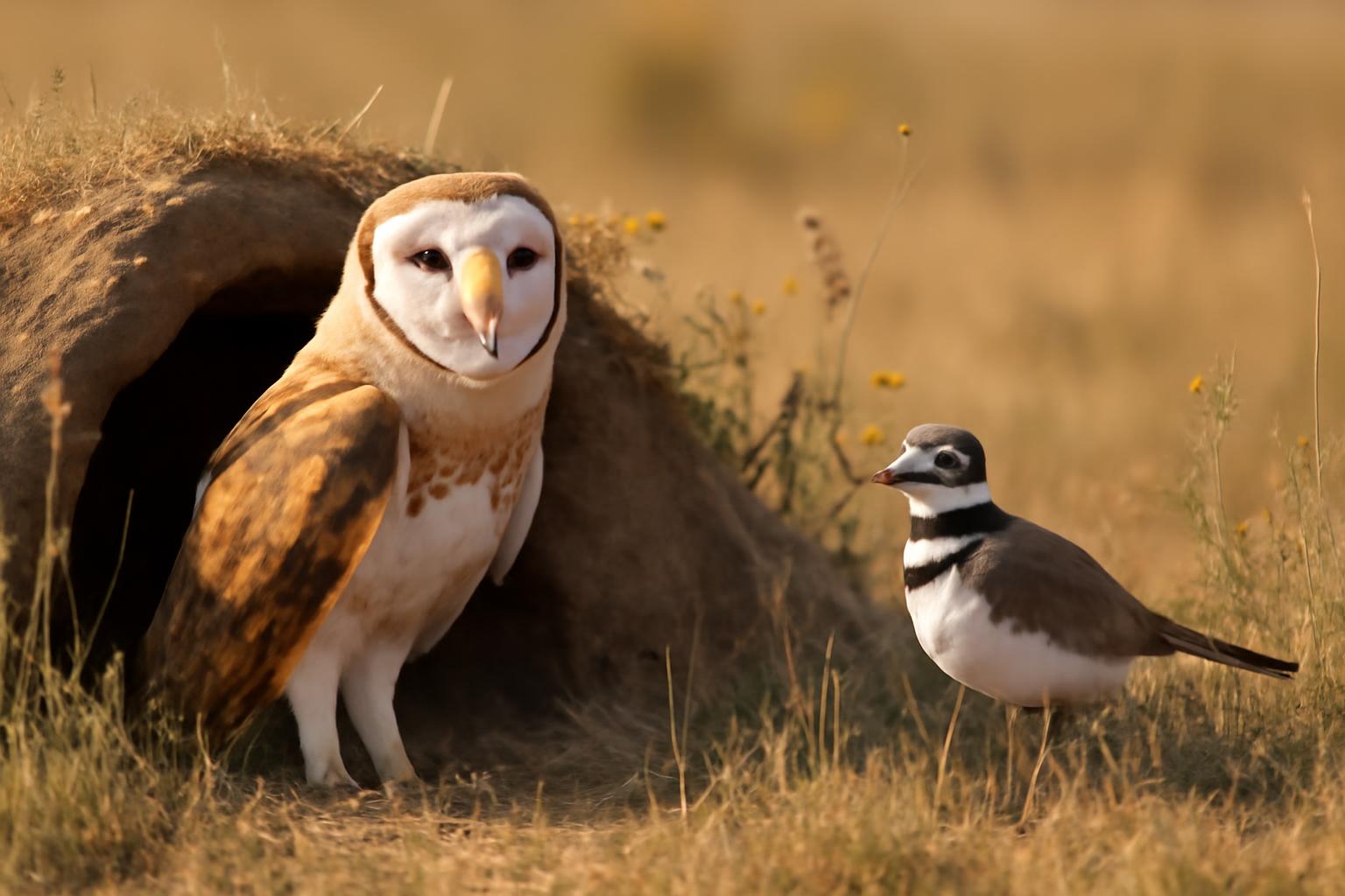owl in natural habitat - AI generated illustration for article about Barn Owl & Killdeer: Field ID Guide for Ranch & Grassland Birders