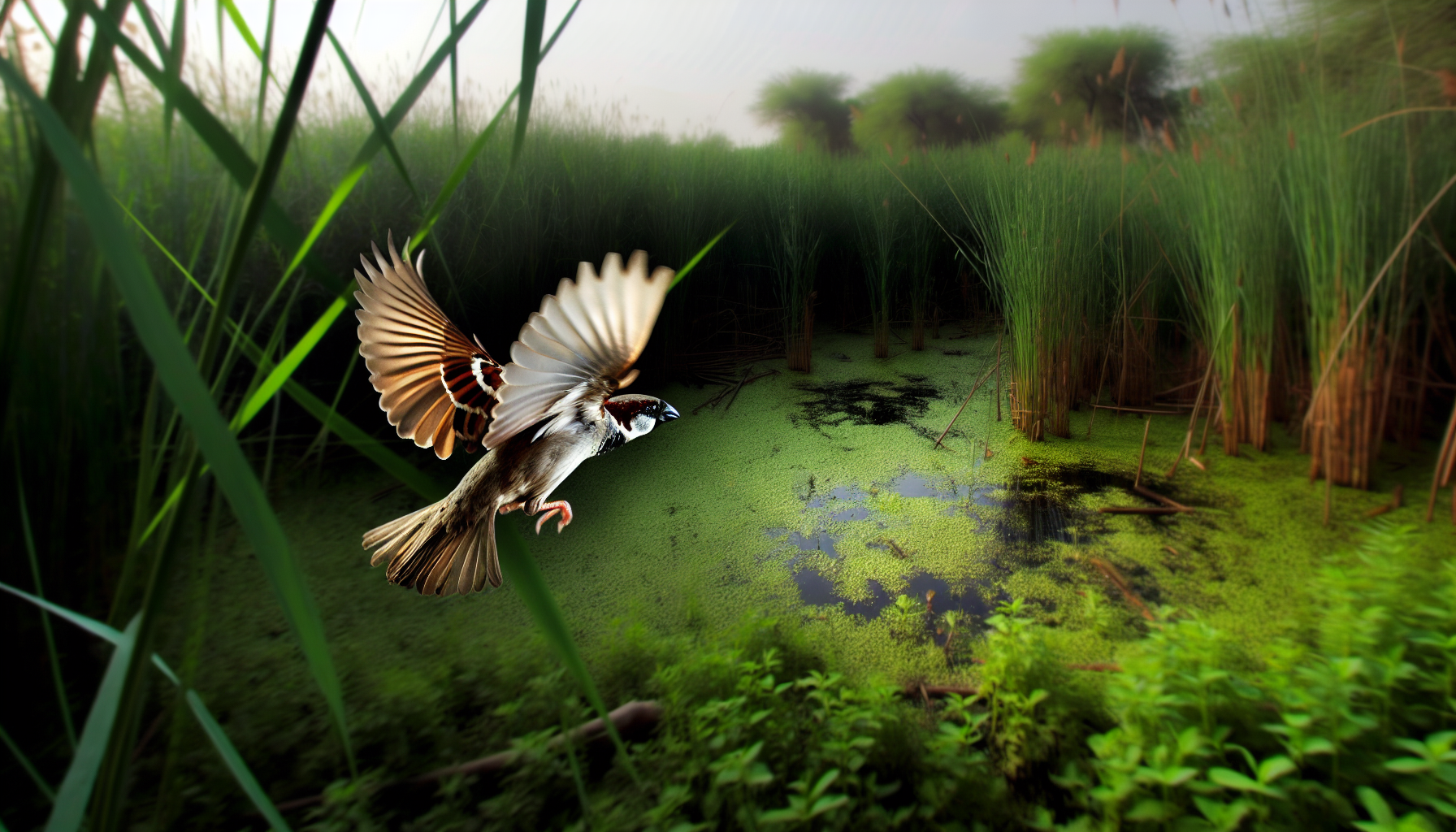 sparrow in natural habitat - AI generated illustration for article about South Carolina Shorebird Migration Data Shows Critical Climate Timing Shifts