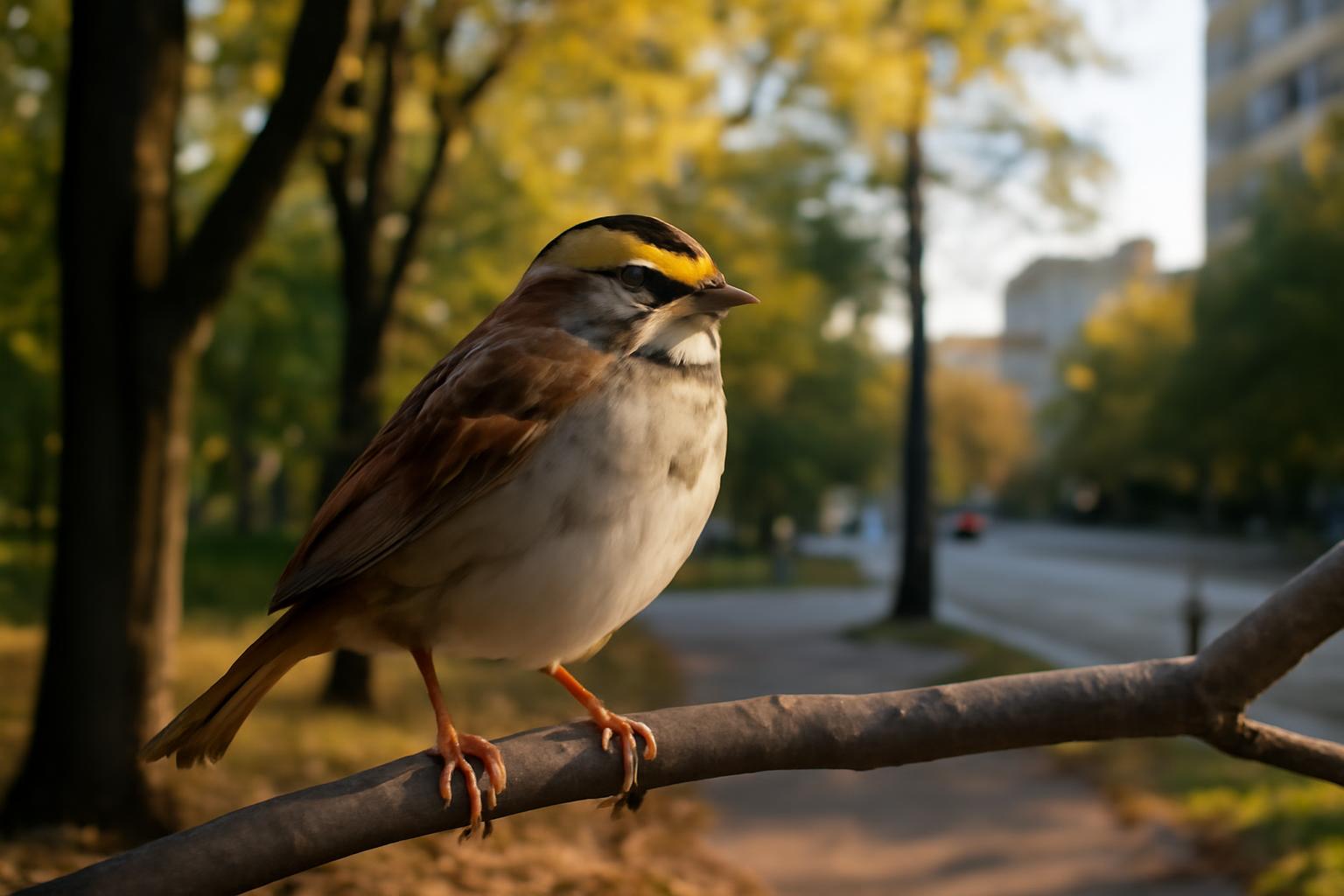 sparrow in natural habitat - AI generated illustration for article about White-throated Sparrow & Bohemian Waxwing: Field ID Guide