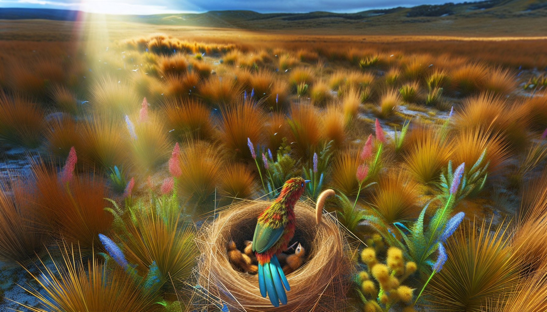 Bird in natural habitat - AI generated illustration for article about How Birds Adapt to Ranch Landscapes: Behavior in Working Grasslands