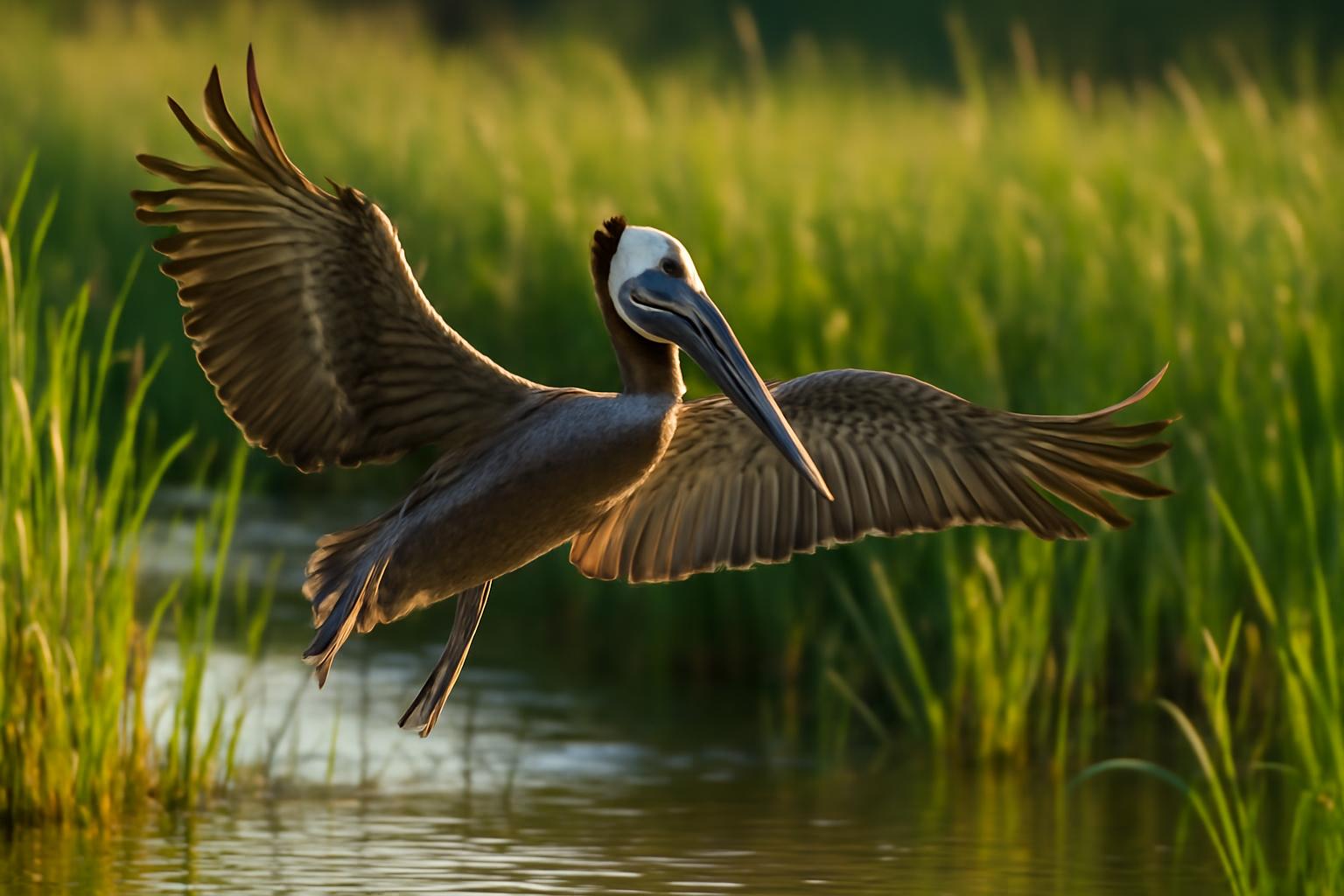Bird in natural habitat - AI generated illustration for article about Brown Pelican vs White-breasted Nuthatch: Bird ID Guide for Wetlands