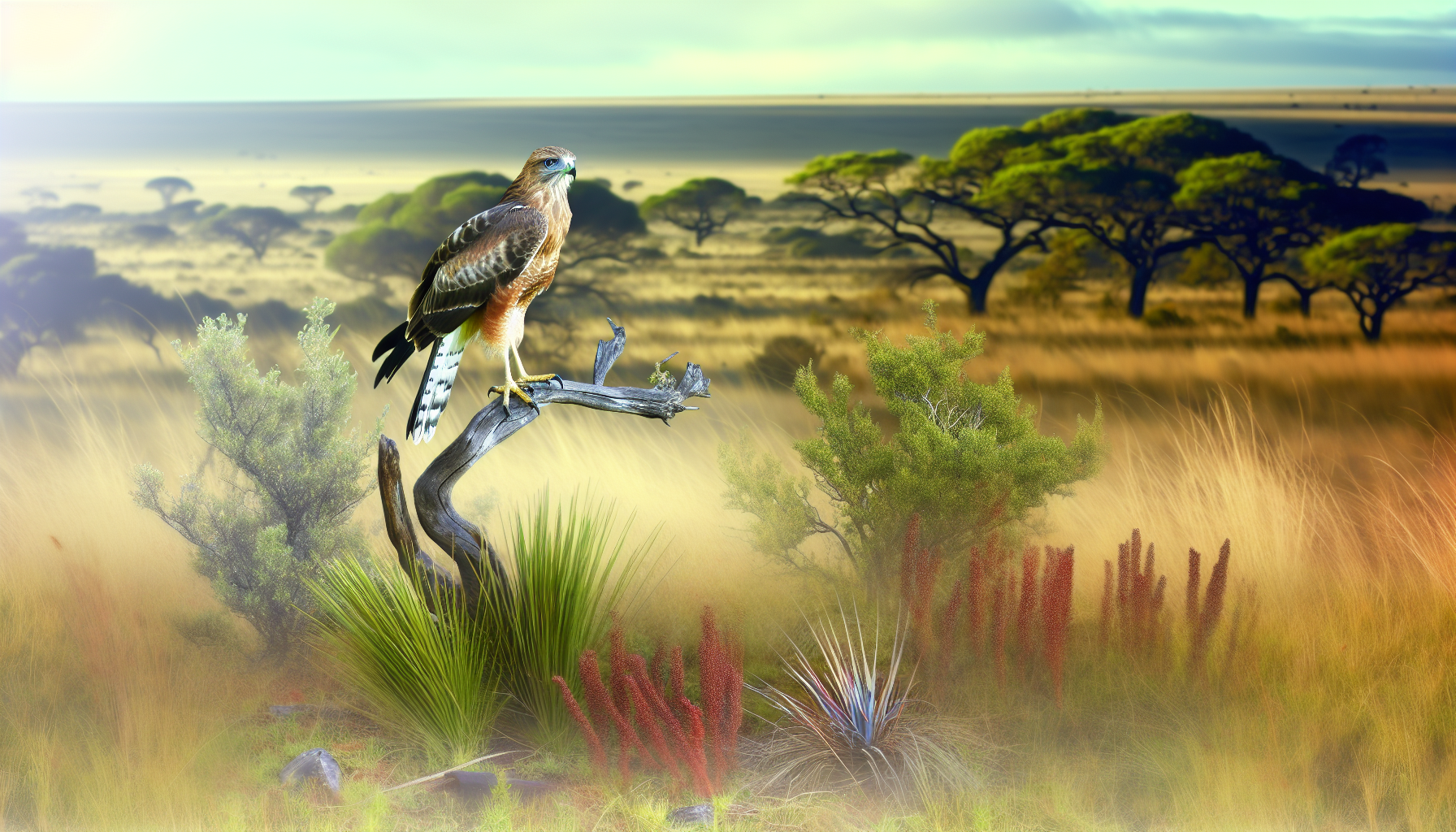 raptor in natural habitat - AI generated illustration for article about Cedar Waxwing vs American Kestrel: Complete Grassland Bird ID Guide