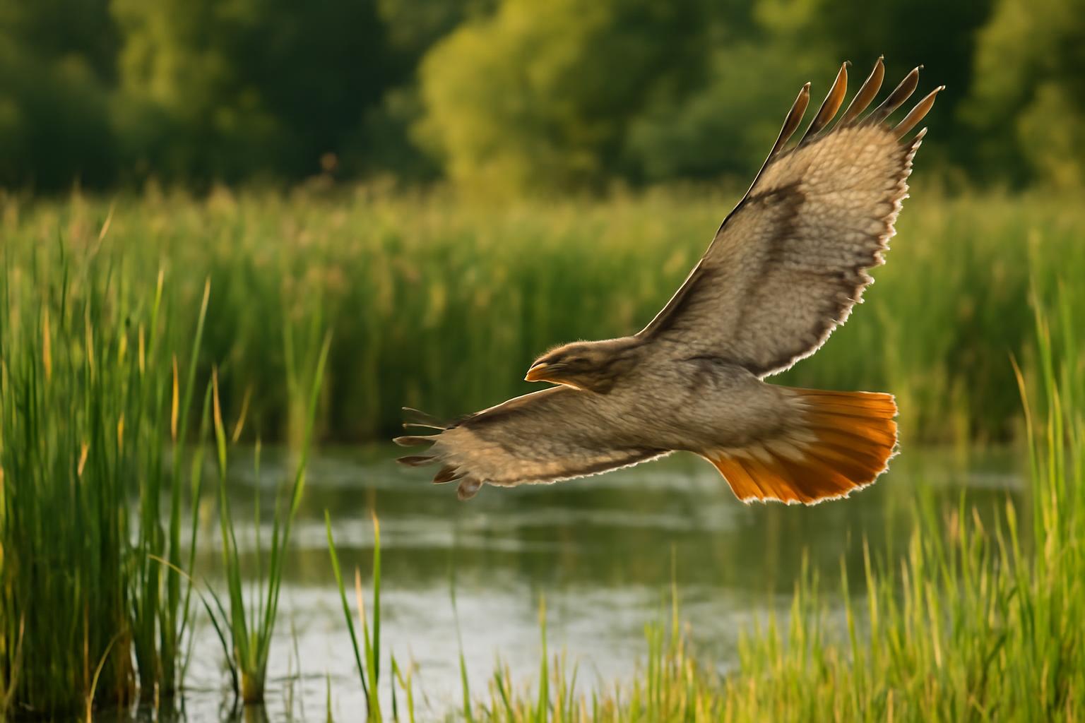 hawk in natural habitat - AI generated illustration for article about Marsh Edges and Cavity Trees: How Four Birds Use Wetland Habitat