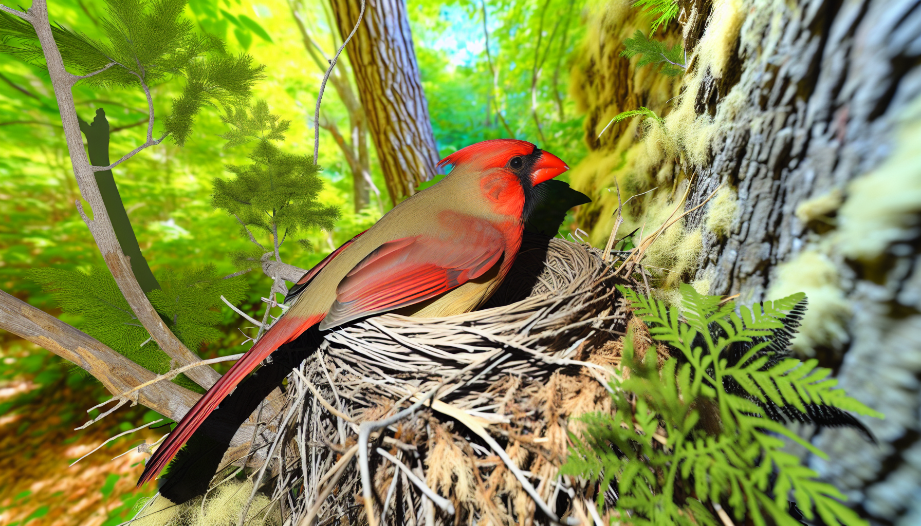 cardinal in natural habitat - AI generated illustration for article about Northern Cardinal Behavior: Year-Round Patterns & Territorial Habits