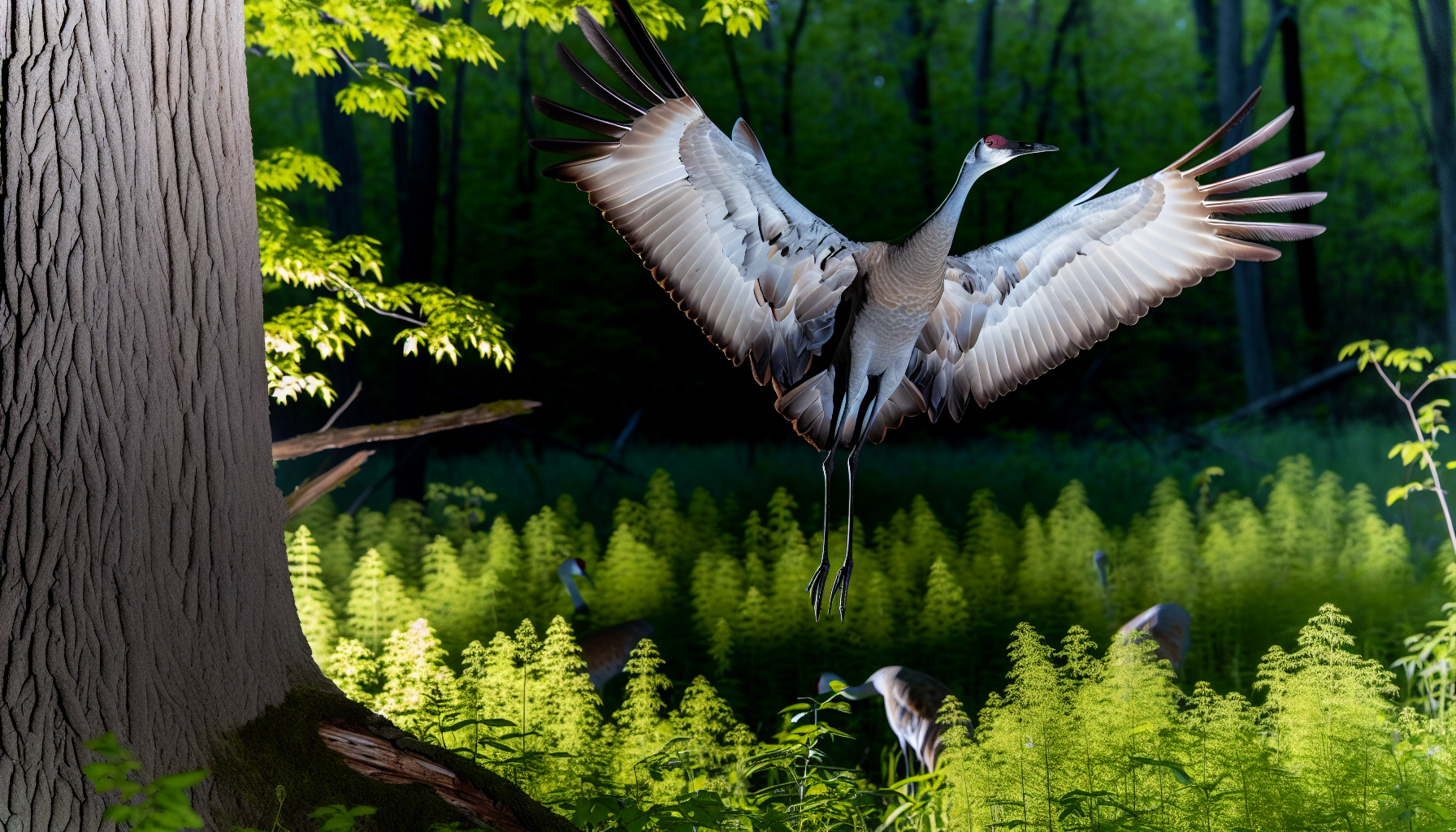 sandhill crane in natural habitat - AI generated illustration for article about Sandhill Crane Migration: 50 Years of Platte River Research & Conservation