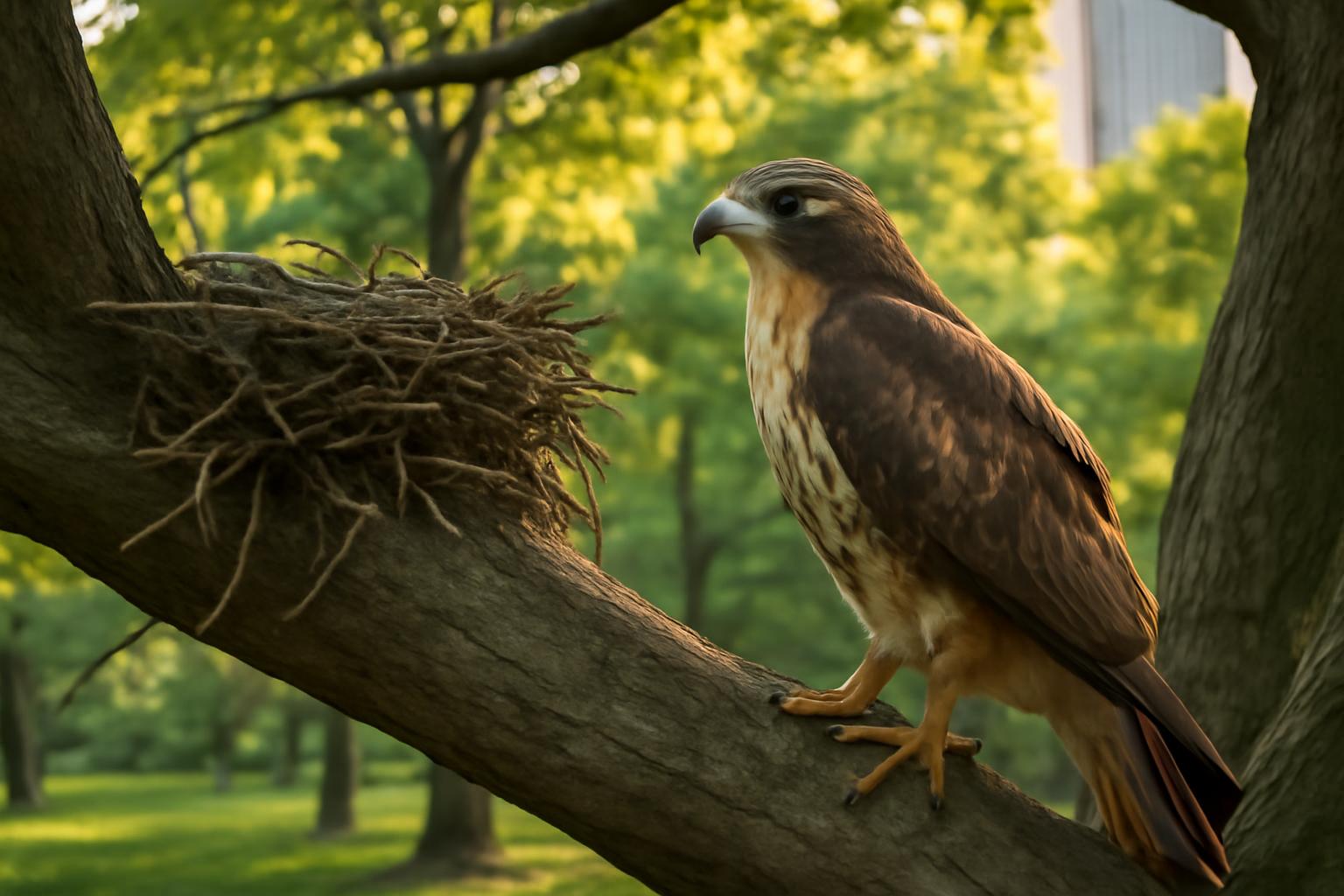 hawk in natural habitat - AI generated illustration for article about Bird-Friendly Land Certification: What It Means for Raptors and Wading Birds
