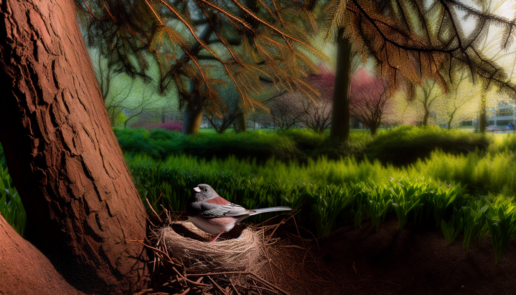 junco in natural habitat - AI generated illustration for article about How Birds Adapt to Construction: Urban Nest Protection Strategies