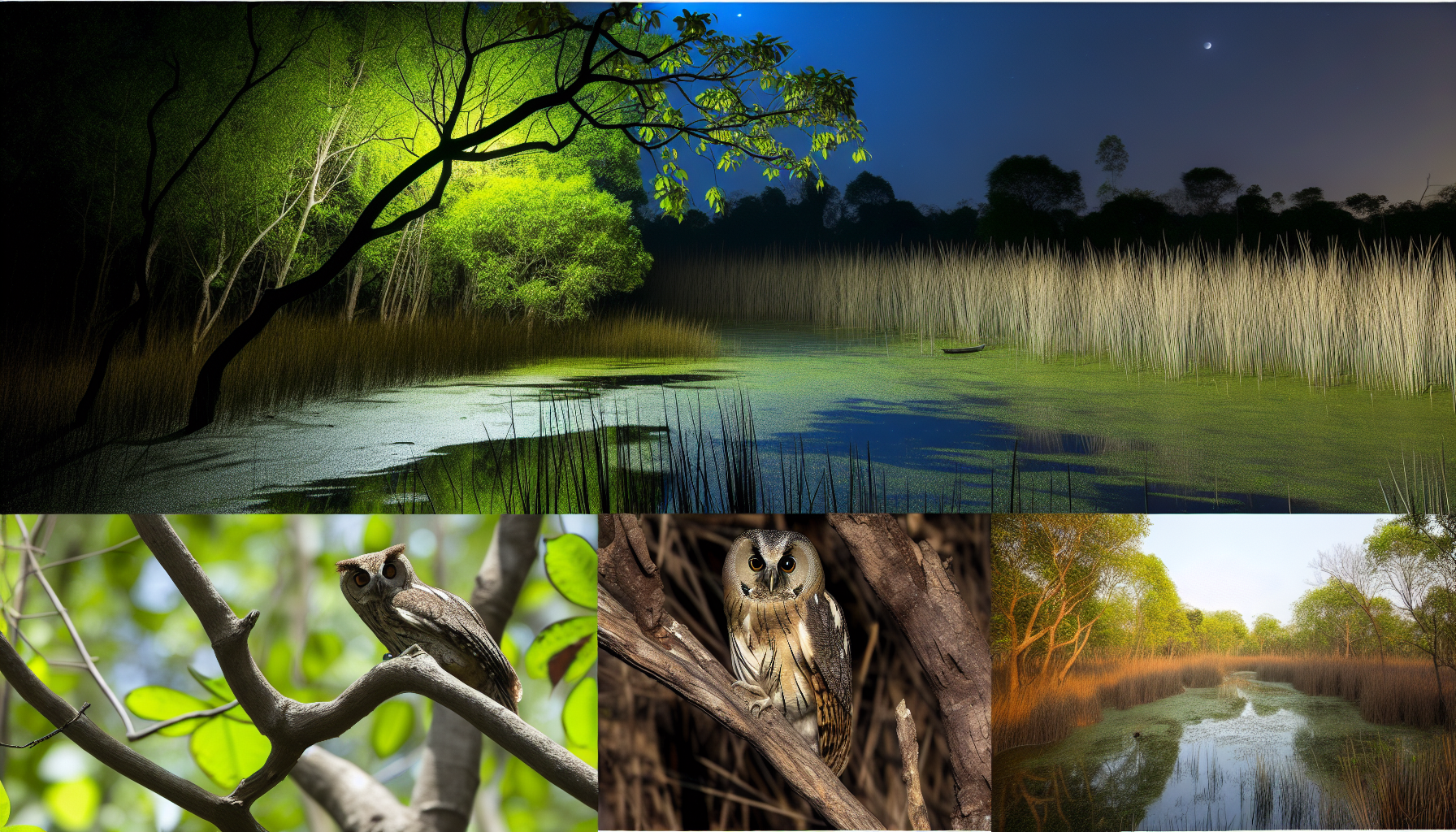 owl in natural habitat - AI generated illustration for article about Channeling and Potholing: Wetland Restoration for Marsh Birds