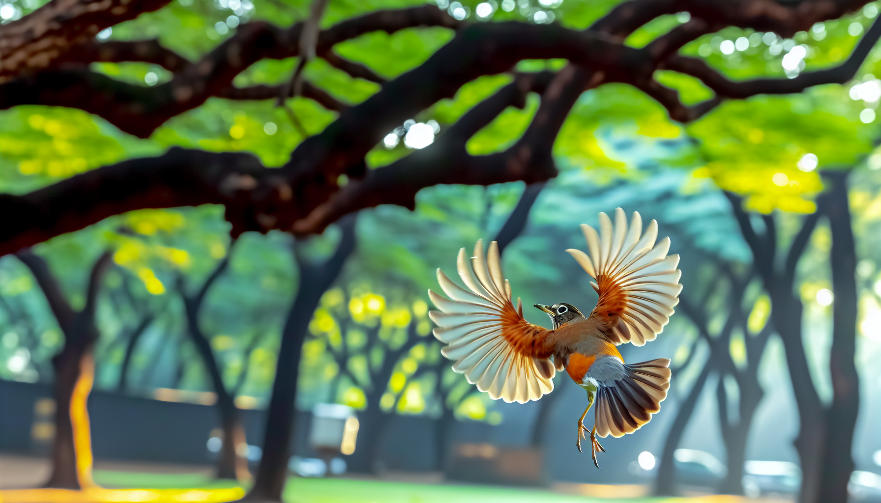 robin in natural habitat - AI generated illustration for article about Urban Bird ID Guide: American Robins & Peregrine Falcons in Cities