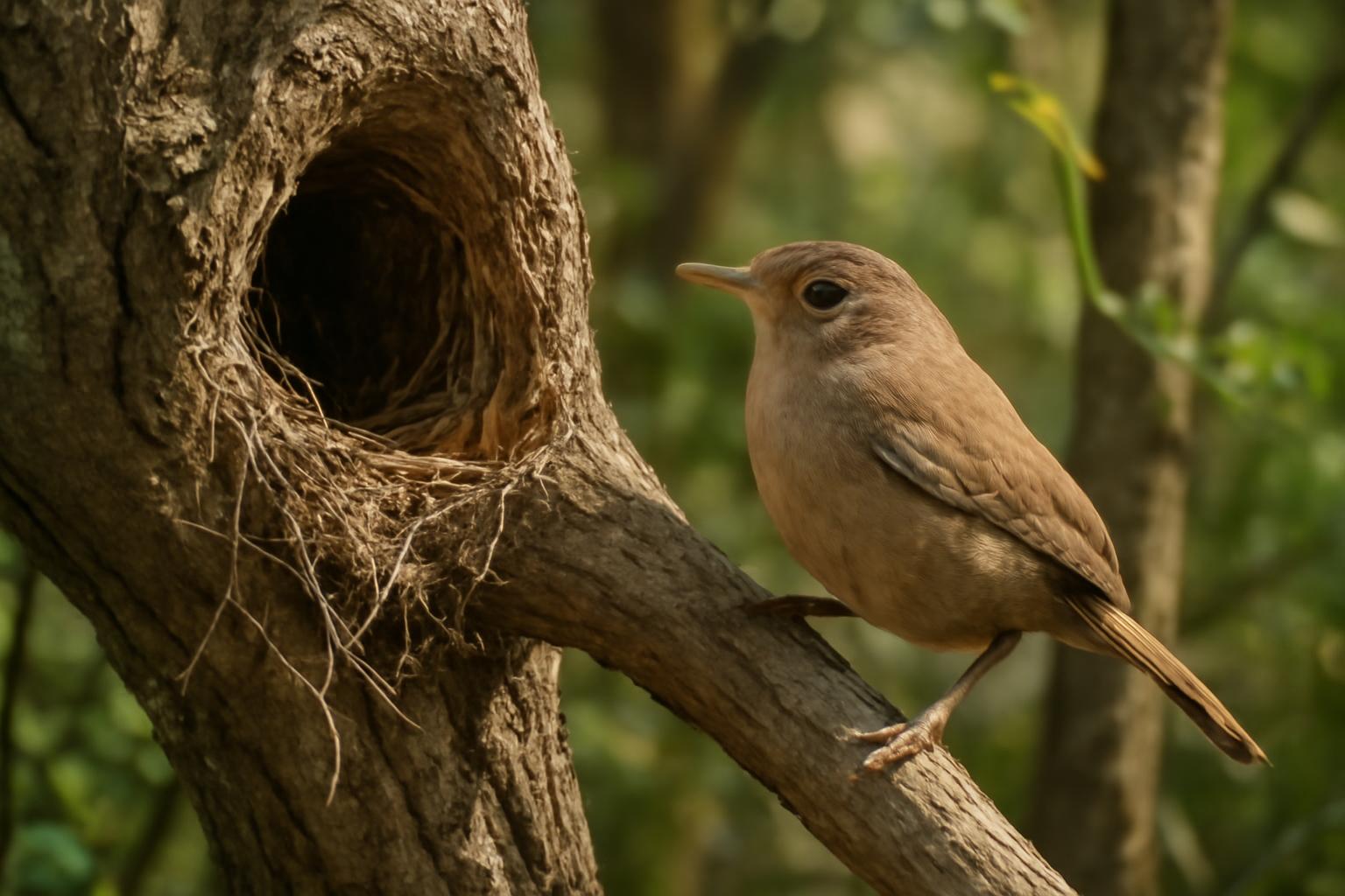 wren in natural habitat - AI generated illustration for article about Native Plants & Bird ID: Field Guide to Plant-Bird Relationships