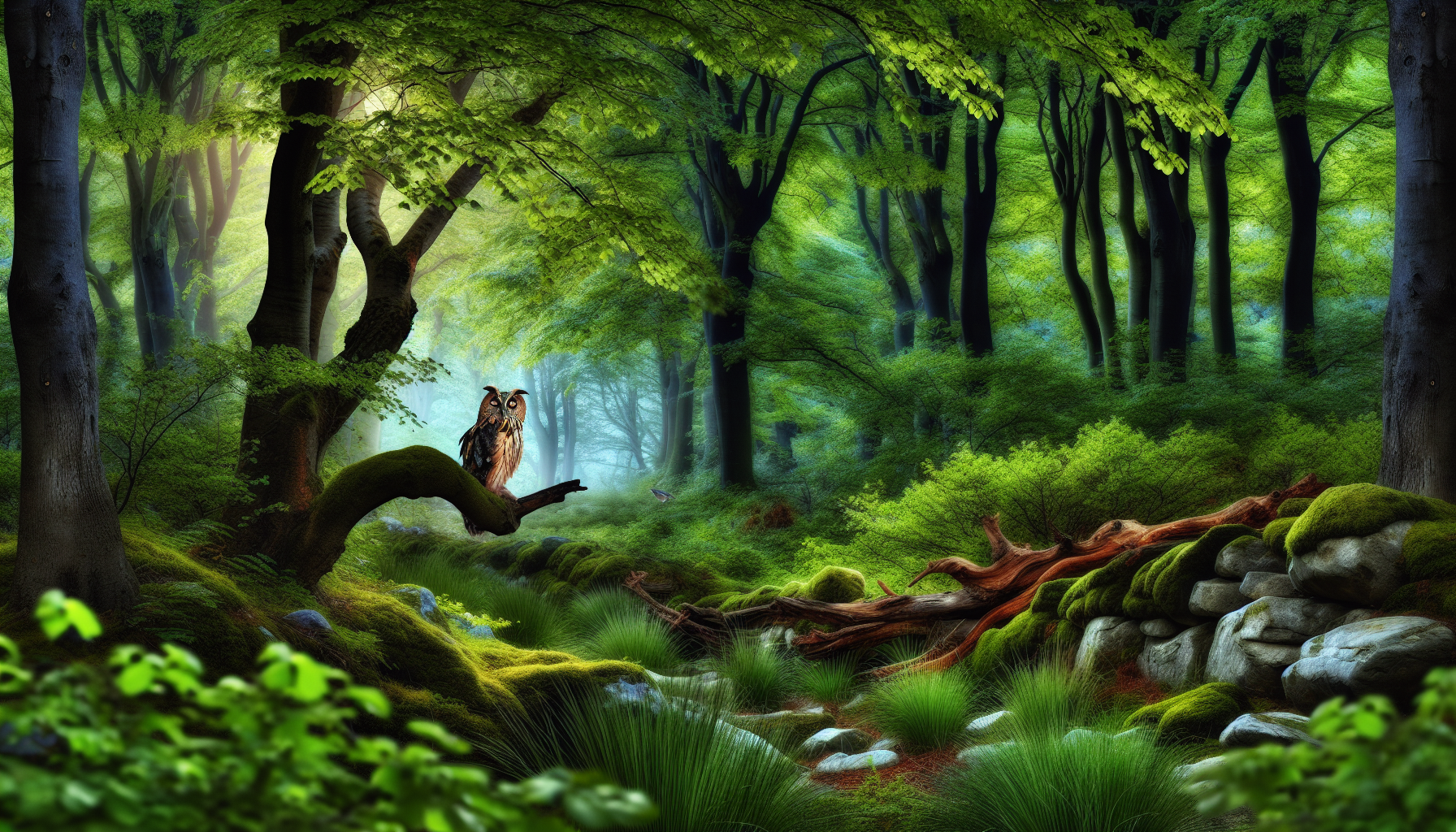 owl in natural habitat - AI generated illustration for article about Winter Bird Behavior: How Cardinals and Owls Adapt to Cold Weather