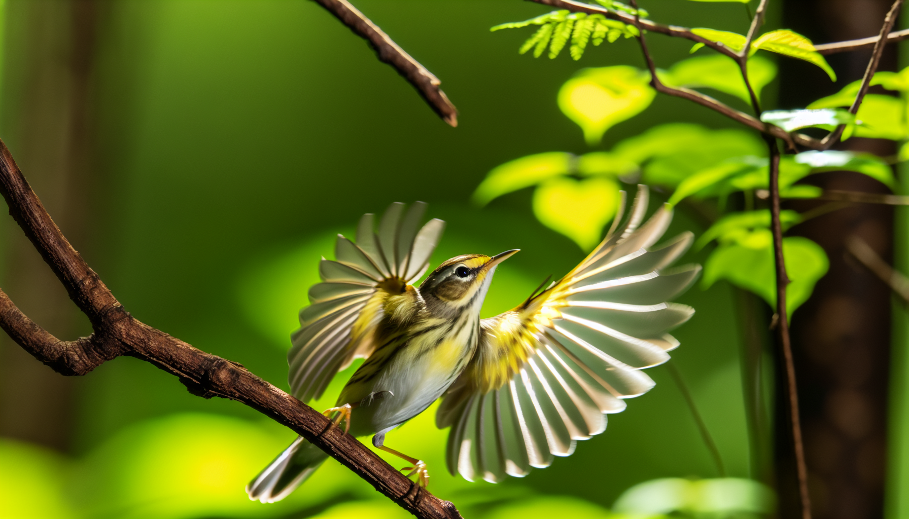 warbler in natural habitat - AI generated illustration for article about Mississippi Flyway Research: 45-Country Migration Network at Riverlands