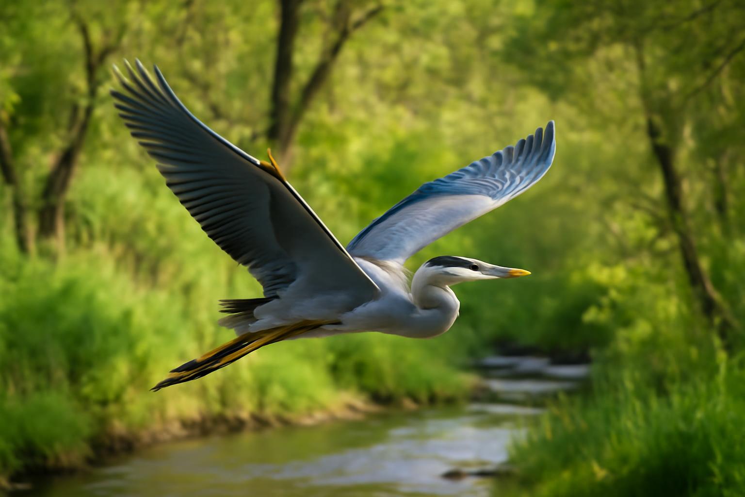heron in natural habitat - AI generated illustration for article about How Riparian Birds Reveal Stream Health: Reading Waterside Behavior